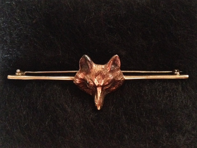 Stock or Bar Pin 14 kt Yellow Gold Fox Mask Embellishment of Known Provenance