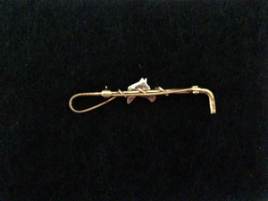 Stock Pin B.A. Ballou Yellow & White 14 kt Gold Horse Head Profile on Hunt Whip Form