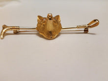 Stock Pin Fox Mask on Hunt Whip Form 14 kt Yellow Gold and Diamonds