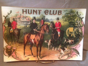Tray Glass and Decoupage Serving Tray "Hunt Club"