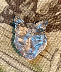 Brooch Fox Mask Silver Wash
